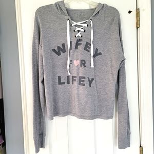 Wifey for Lifey Lace-up Front Hoodie Size M